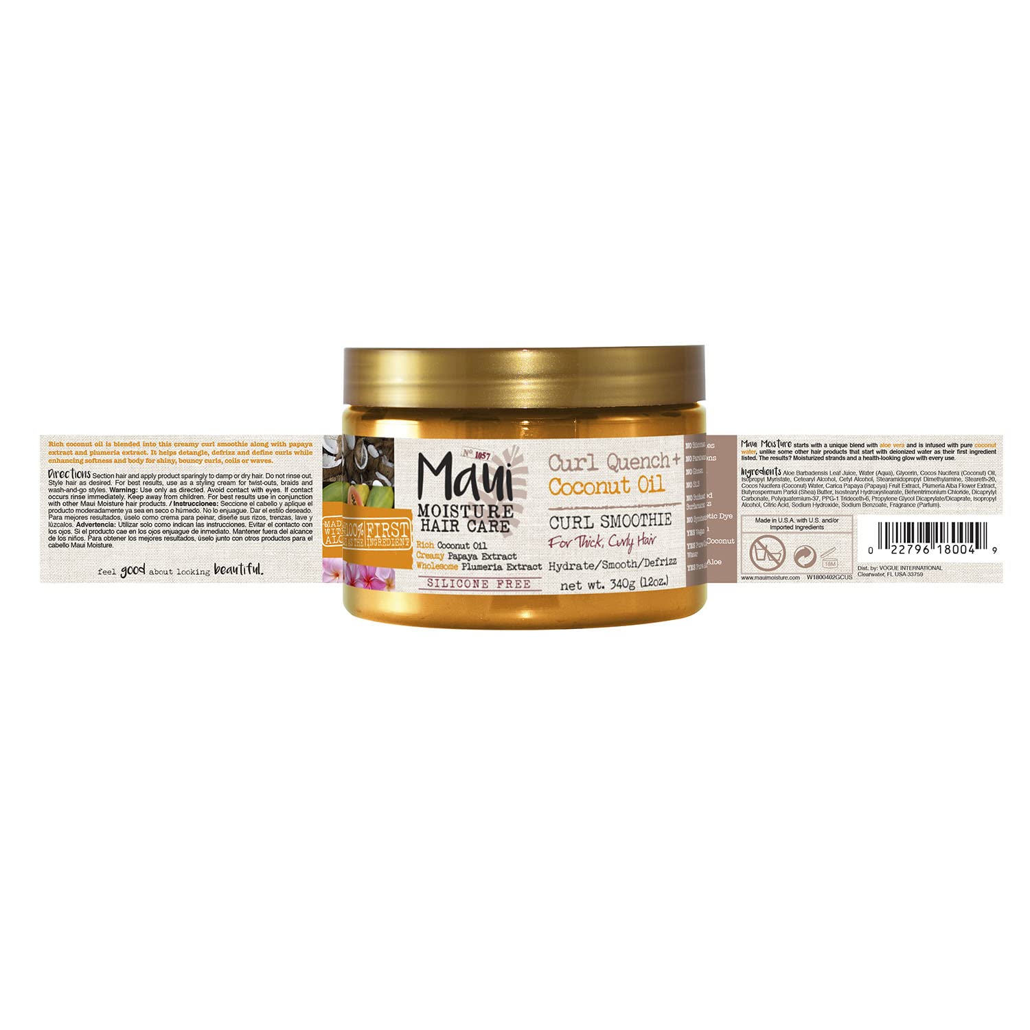 Maui Moisture Curl Quench + Coconut Oil Hydrating Curl Smoothie, Creamy Silicone-Free Styling Cream for Tight Curls, Braids, Twist-Outs & Wash & Go Styles, Vegan & Paraben-Free, 12 oz : Beauty & Personal Care