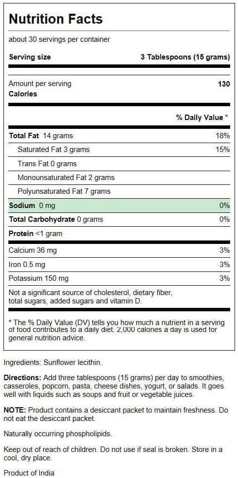 Swanson Sunflower Lecithin Brain Health Nervous System Support Non-Gmo Soy-Free Vegetarian 16 Oz (1Lb) 454 Gram Powder (2 Pack)