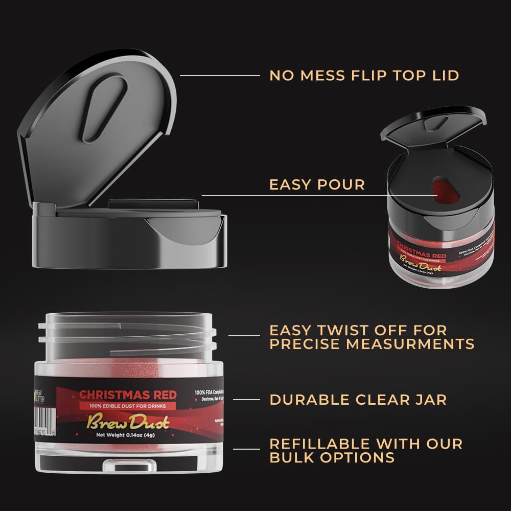 Brew Glitter - Christmas Red Brew Dust (4G, 1X Shaker Jar) | Edible Glitter For Drinks, Cocktails, Beer, Garnish & Beverages! : Grocery & Gourmet Food