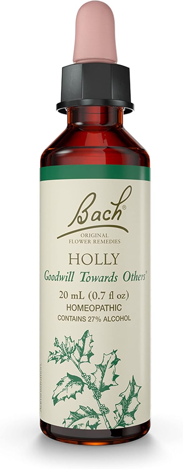 Bach Original Flower Remedies, Holly For Goodwill Towards Others, Natural Homeopathic Flower Essence, Holistic Wellness And Stress Relief, Vegan, 20Ml Dropper