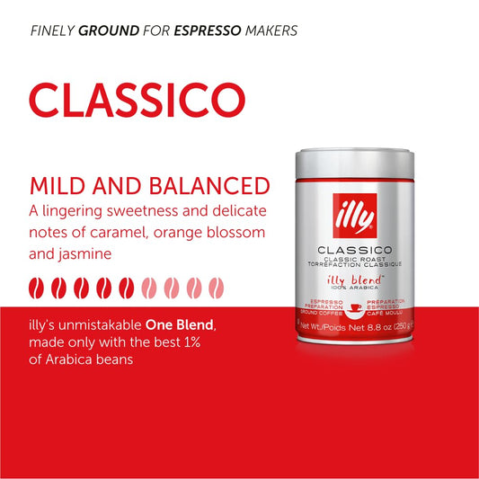 Illy Drip Coffee - Ground Coffee - 100% Arabica Ground Coffee – Classico Medium Roast - Notes Of Caramel, Orange Blossom & Jasmine - No Preservatives – Mild & Balanced – 4.4 Ounce, 12 Pack