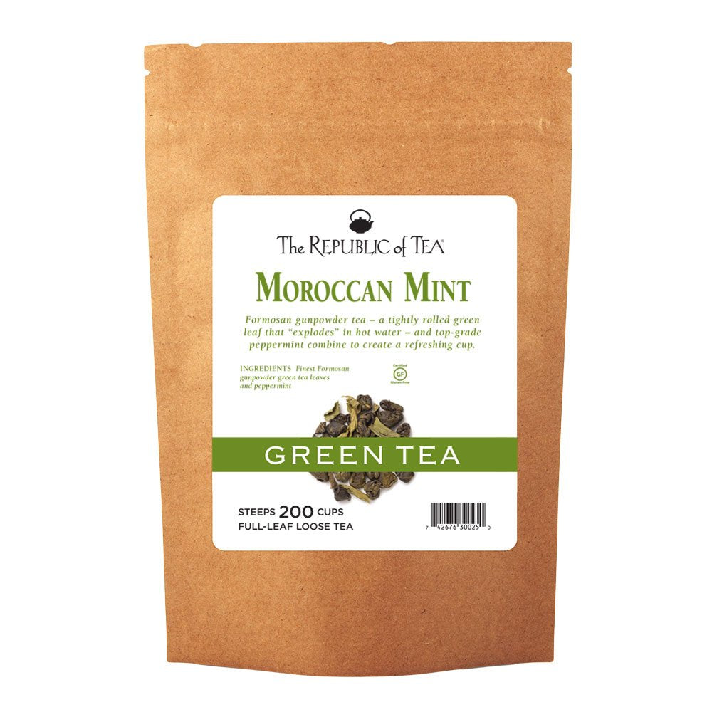 The Republic Of Tea Moroccan Mint Green Full-Leaf Loose Tea 1 Lb Bag | Steeps 200 Cups | Caffeinated