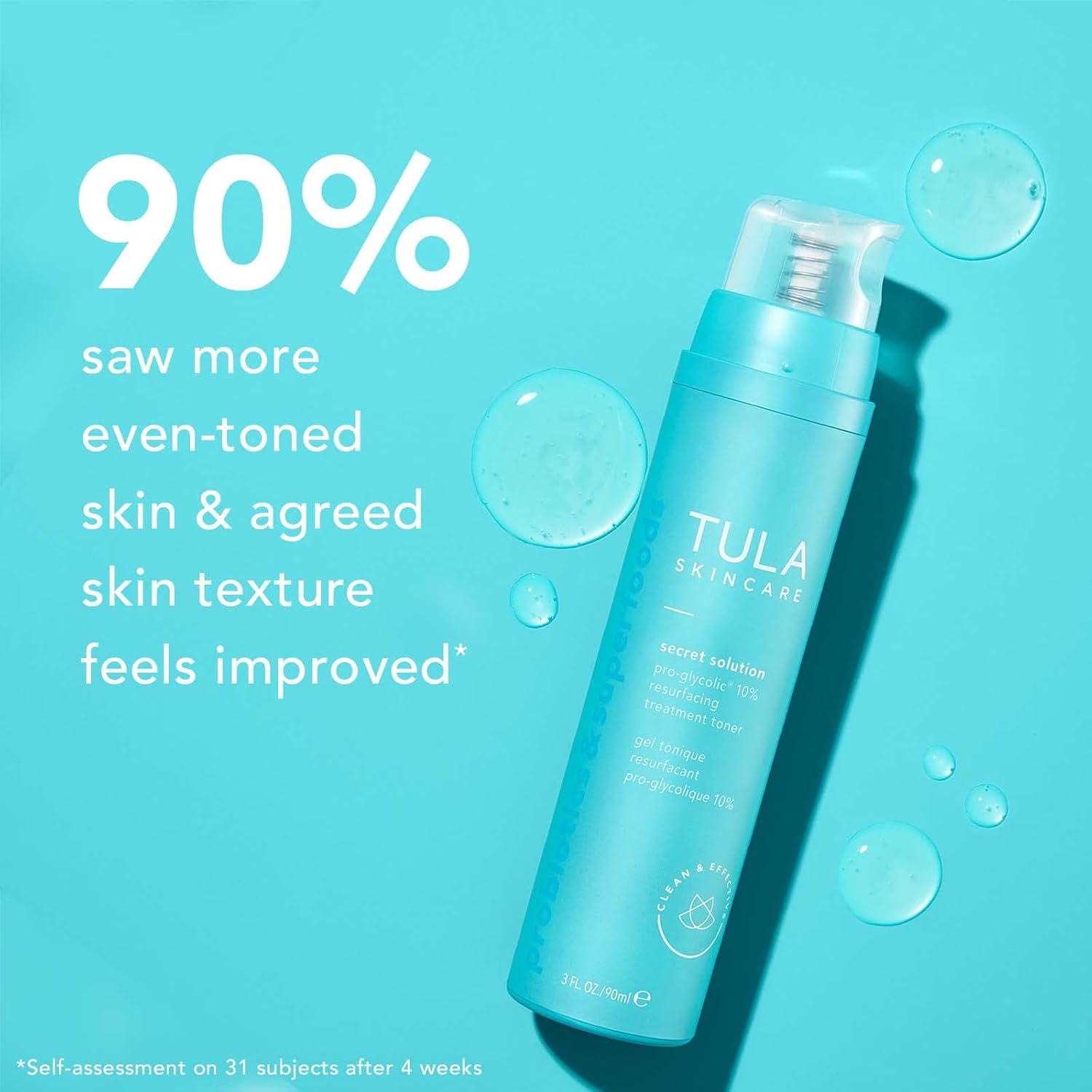 TULA Skin Care Secret Solution Pro-Glycolic 10% pH Resurfacing Toner - Face Toner to Gently Exfoliate and Hydrate Skin, with Proprietary Blend of Probiotics and Glycolic Acid, 2.7 oz. : Beauty & Personal Care