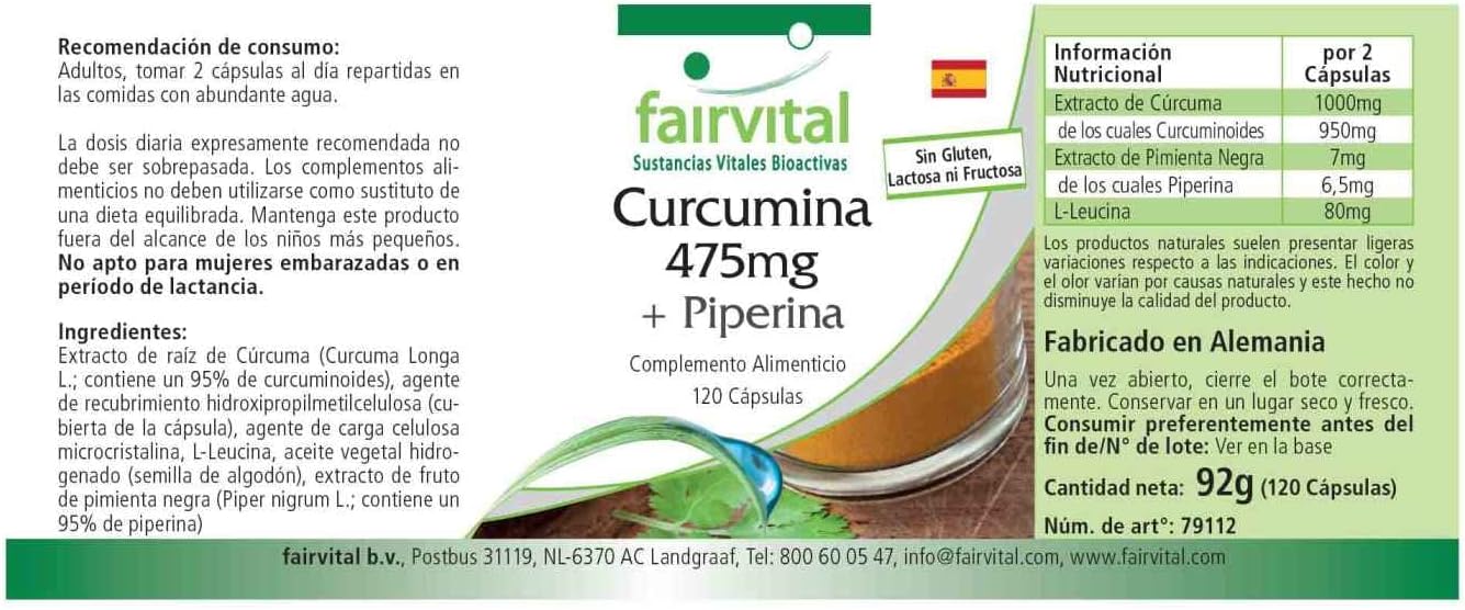 Fairvital | Curcumin with piperine - 120 capsules - VEGAN - curcuma extract 500mg with 95% curcuminoids : Amazon.co.uk: Health & Personal Care