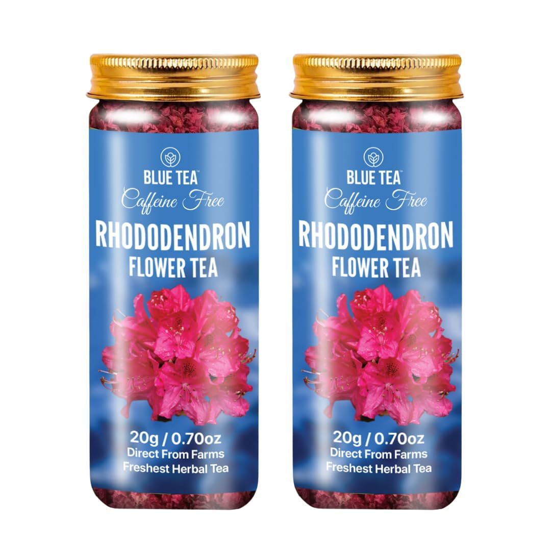 Blue Tea - Rhododendron Flower Tea Loose Leaf -1.40 Oz (Pack Of 2) | Nourishes Skin | Flower Based -Anti-Oxidant Rich - Herbal Tea - Caffeine Free - Non - Bitter - Natural Ingredients | Jar Packaging