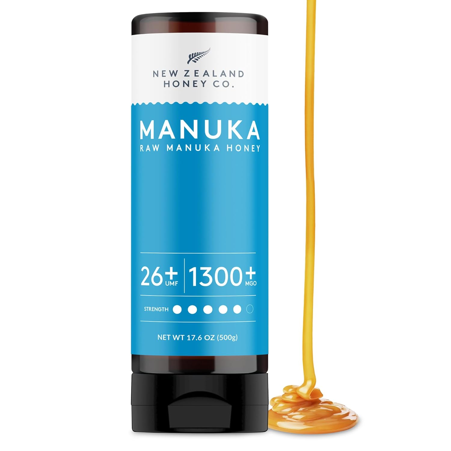 New Zealand Honey Co. Manuka Honey Umf 26+ (Mgo 1300+) Squeezy Bottle 17.6 Oz / 1.1 Lb (500G)