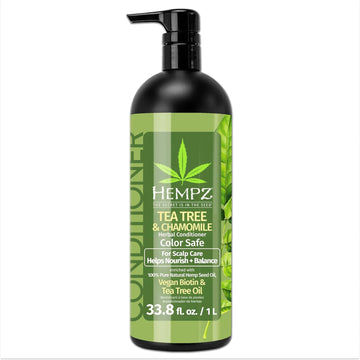 Hempz Biotin Hair Conditioner - Tea Tree & Chamomile - For Scalp Care Hair Growth & Strengthening Of Dry, Damaged And Color Treated Hair, Hydrating, Softening, Moisturizing - 33.8 Fl Oz