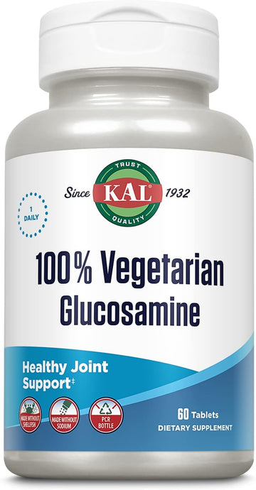 Kal 100% Vegetarian Glucosamine 1000 Mg, Joint Health Supplement With Vegan Glucosamine Hcl, Joint Support For Comfort And Mobility, Made Without Shellfish, 60-Day Guarantee, 60 Servings, 60 Tablets