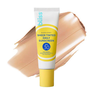 Bliss Block Star Spf 30 Invisible Daily Tinted Sunscreen With Zinc Oxide, Sunscreen & Makeup Primer - 100% Mineral Broad Spectrum Sunscreen With Titanium Dioxide And Antioxidant Blend,- 1.4 Fl Oz