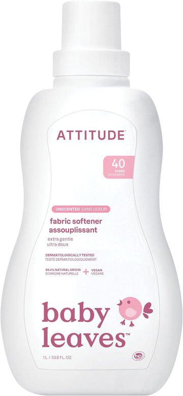 ATTITUDE Baby Fabric Softener, Plant and Mineral-Based Ingredients, HE Compatible, Vegan and Cruelty-free Laundry and Household Products, Unscented, 40 Loads, 33.8 Fl Oz