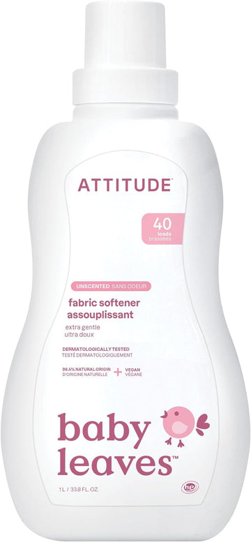 Attitude Baby Fabric Softener, Plant And Mineral-Based Ingredients, He Compatible, Vegan And Cruelty-Free Laundry And Household Products, Unscented, 40 Loads, 33.8 Fl Oz