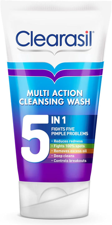 Clearasil 5-In-1 Face Wash 150 ml, Salicylic Acid Cleanser for Acne, Blackheads, Anti-Redness, Spot Treatment, Reduces Pimples, Clears Skin, Effective Skincare Solution