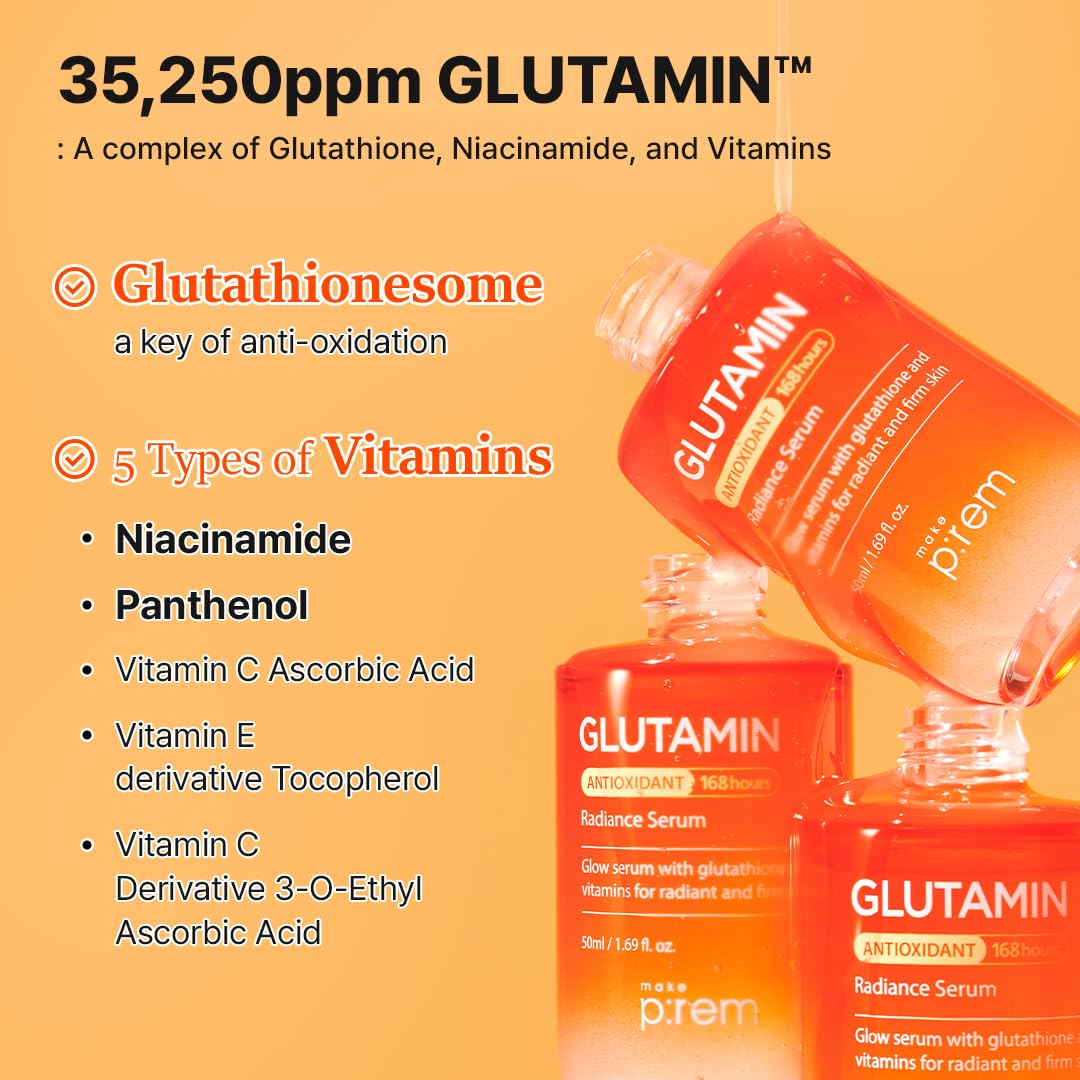 Make P:Rem Glutamin Antioxidant Radiance Serum, Dark Spot Serum With Glutathione & Vitamins, Korean Skin Care, 1.69 Fl. Oz., 50Ml : Beauty & Personal Care