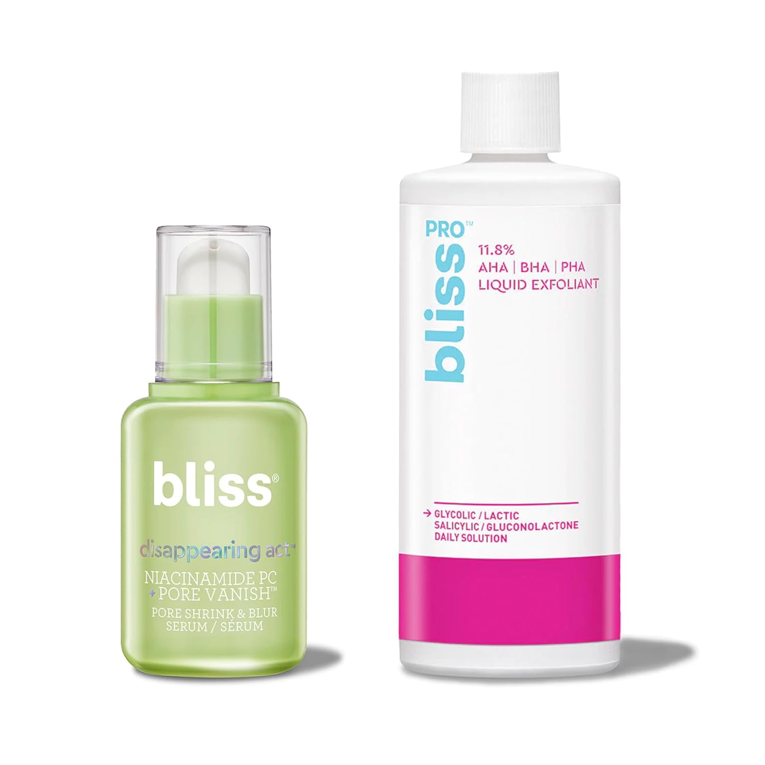 Bliss Daily Exfoliating And Pore Vanish Toner (2Pc): Blisspro™ Liquid Exfoliant - Daily Exfoliating Treatment With 11.8% Aha, Bha, Pha Bliss Disappearing Act - Niacinamide Pc Serum + Pore Vanish™