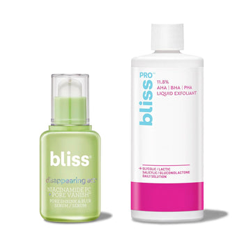 Bliss Daily Exfoliating And Pore Vanish Toner (2Pc): Blisspro™ Liquid Exfoliant - Daily Exfoliating Treatment With 11.8% Aha, Bha, Pha Bliss Disappearing Act - Niacinamide Pc Serum + Pore Vanish™