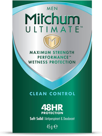 Mitchum Ultimate 48Hr Protection Soft Solid Cream Stick Deodorant For Men & Antiperspirant Clean Control, Dermatologist Tested,45 G (Pack Of 1)