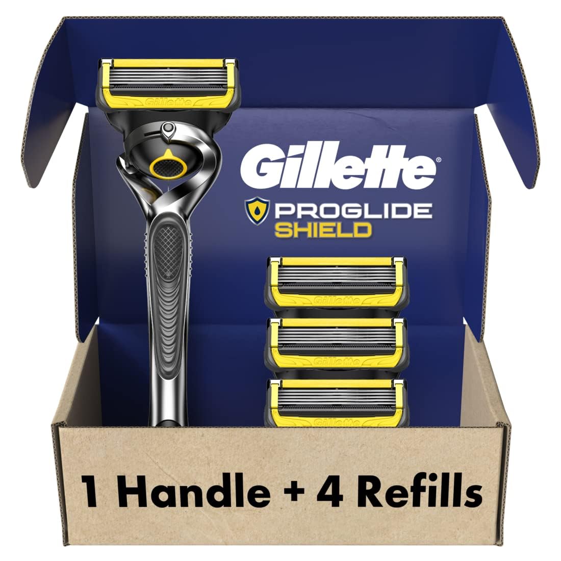 Gillette Proglide Shield Razor For Men, 1 Razor, 4 Blade Refills, Shields Against Skin Irritation