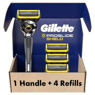 Gillette Proglide Shield Razor For Men, 1 Razor, 4 Blade Refills, Shields Against Skin Irritation