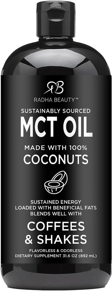 Radha Beauty Premium Mct Oil From Non-Gmo Coconuts - 31.6Oz. Keto, Paleo, Gluten Free And Vegan Approved