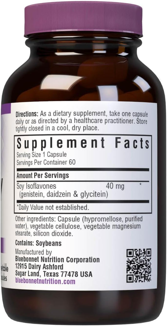 Bluebonnet Nutrition Non-Gmo Soy Isoflavones, Bone Health*, Vegan, Kosher Parve, Gluten-Free, 60 Vegetable Capsules, 60 Servings