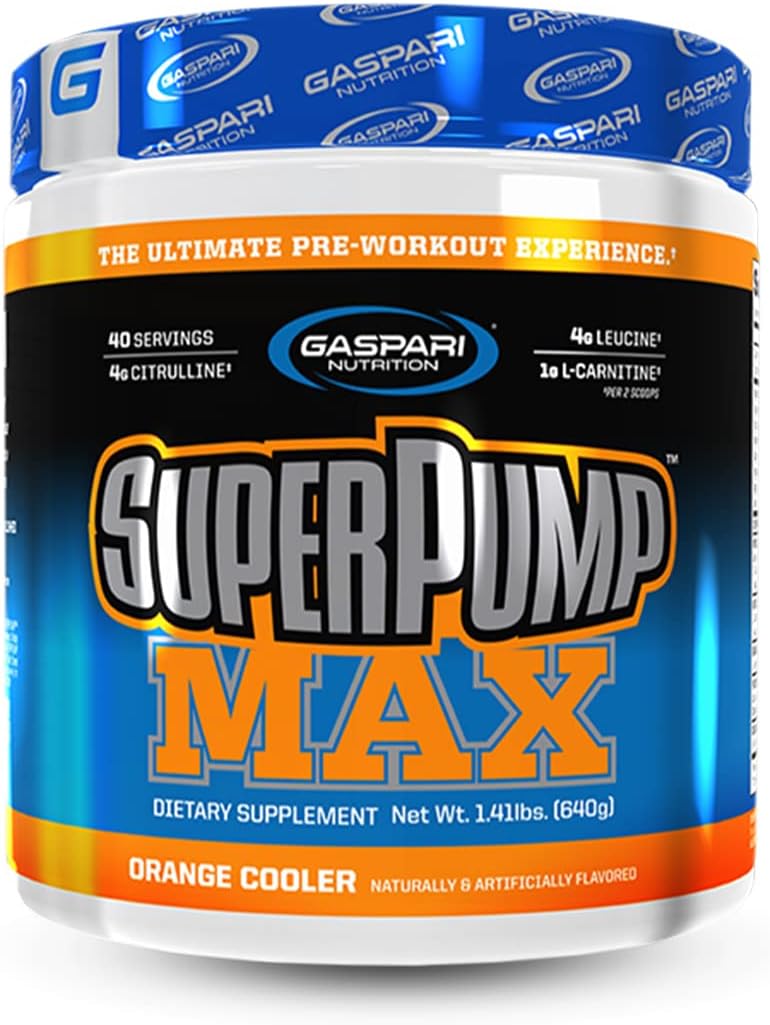 Gaspari Nutrition Superpump Max, The Ultimate Pre Workout Powder, Sustained Energy Preworkout, Nitric Oxide Booster, Muscle Growth, Recovery & Replenishes Electrolytes (40 Serving, Orange Cooler)