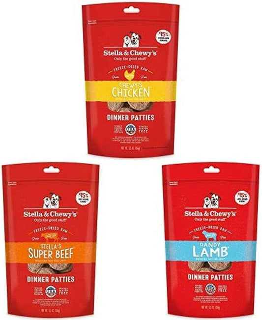 Stella & Chewy's Freeze-Dried Raw Dinner Patties Dog Food (Bundle of 3, 5.5 oz. Bags) - Chicken, Beef, Lamb : Pet Supplies