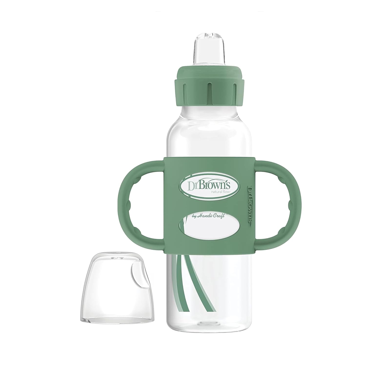 Dr. Brown'S Milestones Narrow Sippy Spout Bottle With 100% Silicone Handles, Easy-Grip Handles With Soft Sippy Spout, 8Oz/250Ml, Green, 1-Pack, 6M+