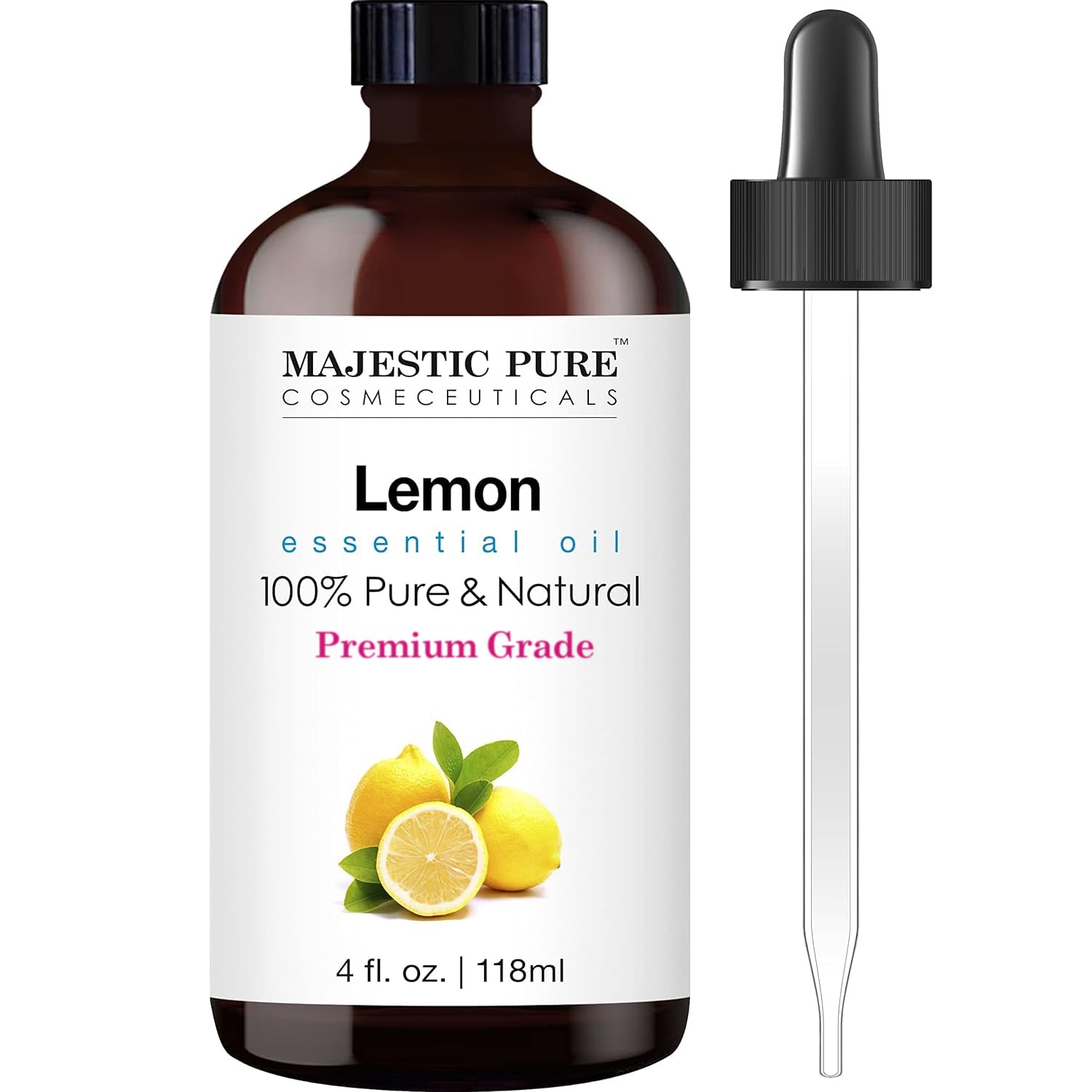 MAJESTIC PURE Lemon Essential Oil, Premium Grade, Pure and Natural Premium Quality Oil, 4 fl oz