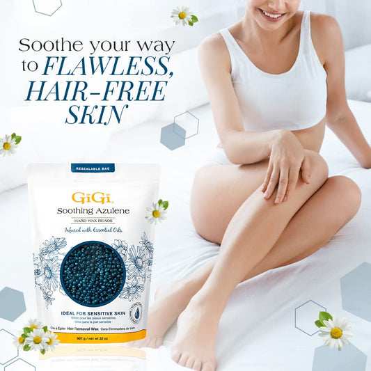 GiGi Hard Wax Beads, Soothing Azulene Hair Removal Wax for Sensitive Skin, 32 oz
