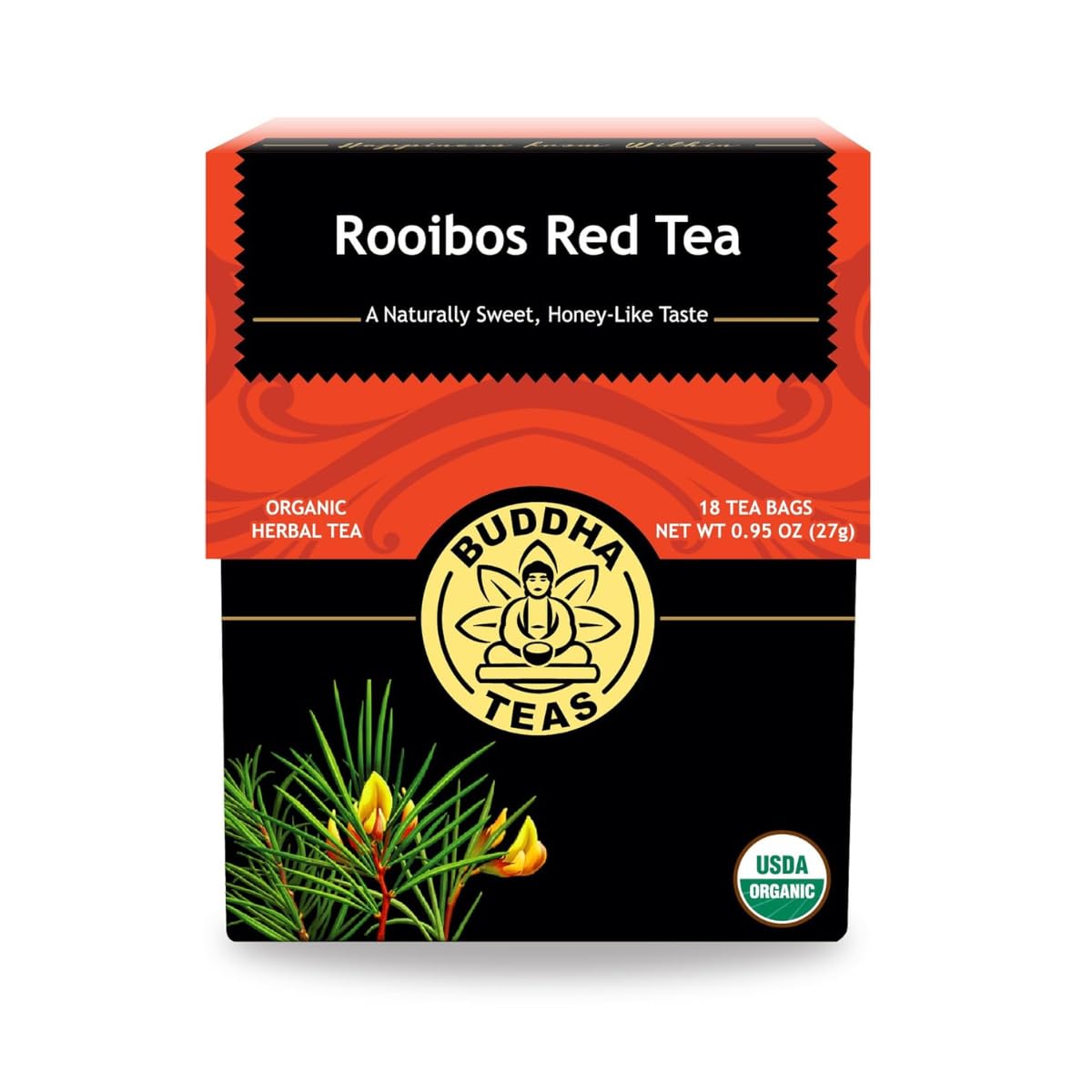 Buddha Teas - Rooibos Red Tea - Organic Herbal Tea - For Digestive Health - Rejuvenate & Support - Caffeine Free - 100% Kosher & Non-Gmo - 18 Tea Bags (Pack Of 1)
