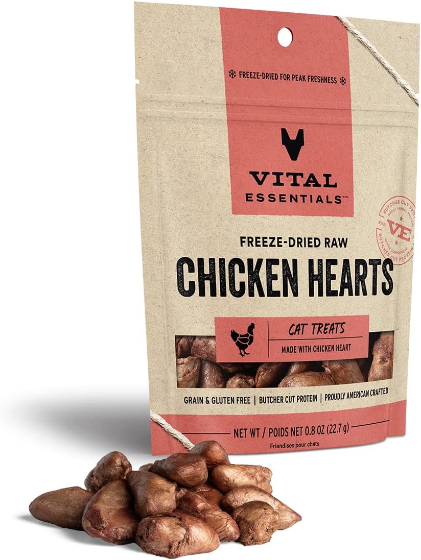 Vital Essentials Freeze Dried Raw Single Ingredient Cat Treats, Chicken Hearts, 0.8 Oz