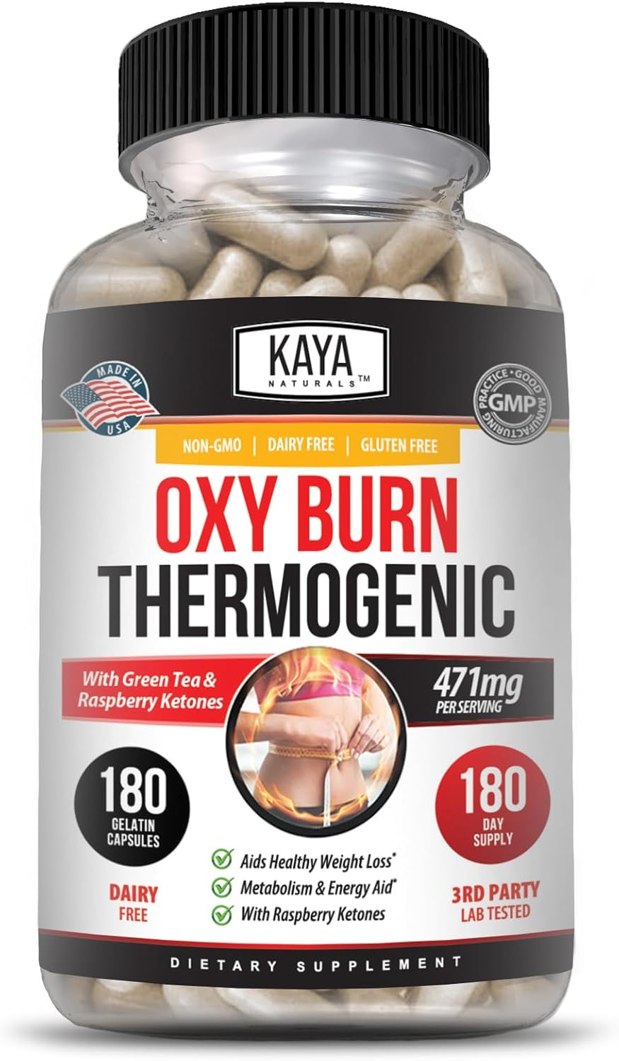 Kaya Naturals Oxy Burn - Thermogenic Herbal Formula For Active Living – Non-Gmo & Gluten-Free – 180 Count