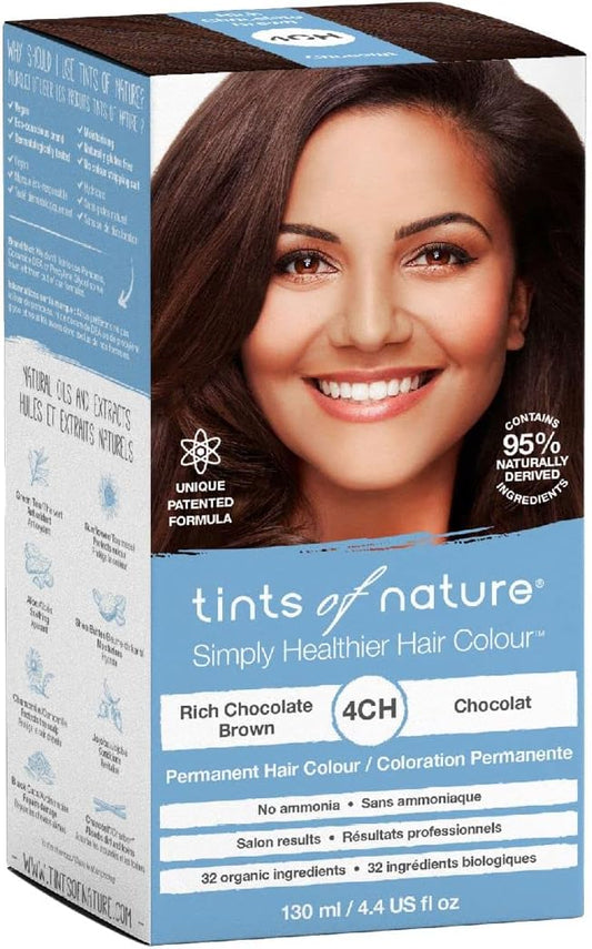 Tints Of Nature 4Ch Rich Chocolate Brown Permanent Hair Dye, Nourishes Hair And Covers Greys, Ammonia-Free, 130Ml