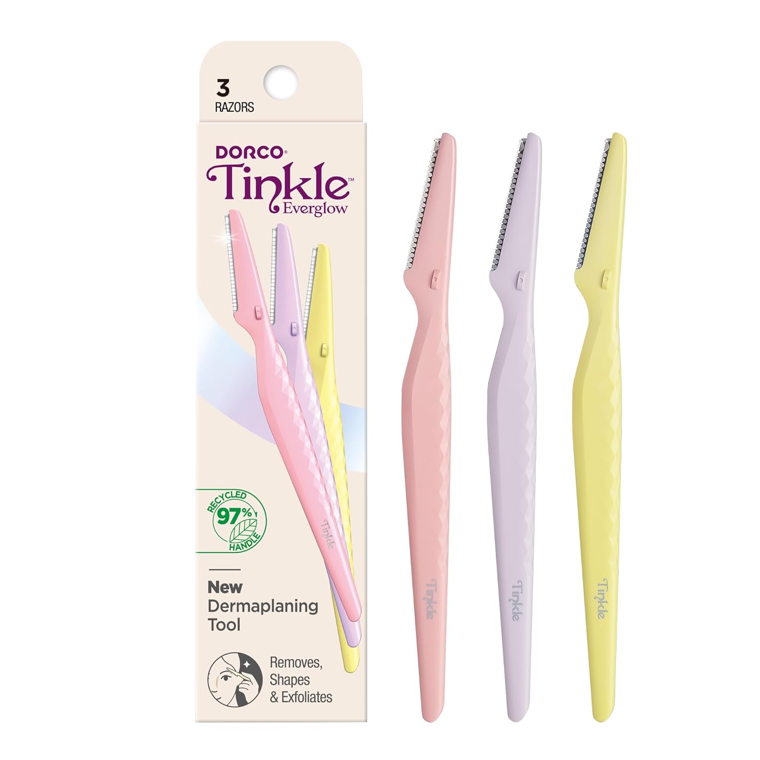 Tinkle Ultimate Dermaplaning Tool: 6 Razors, Precision Dermaplane, Eyebrow & Facial Razor For Peach Fuzz Removal & Exfoliation, Stainless Steel Safety Cover