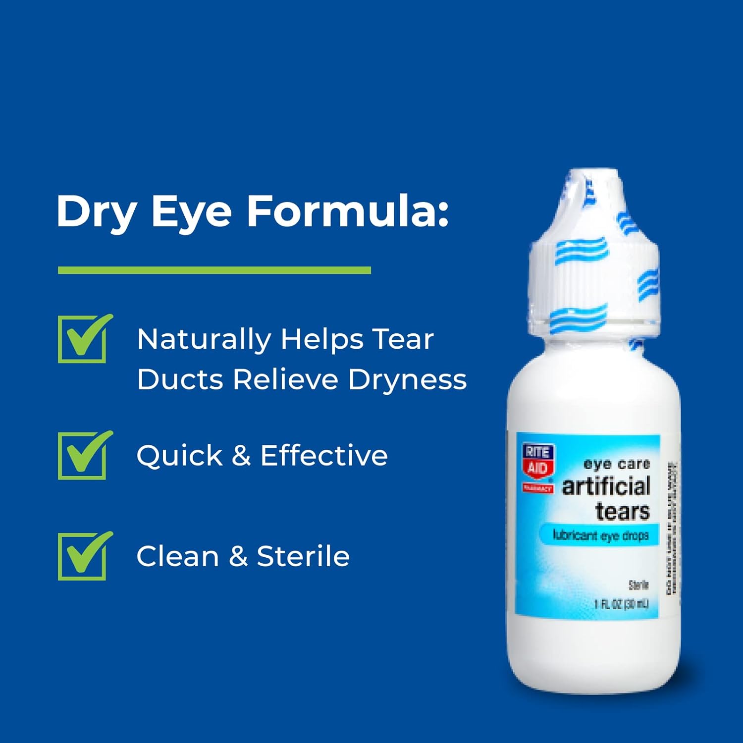 Rite Aid Artificial Tears, Polyethylene Glycol Lubricant Eye Drops - 1 oz | Eye Lubricant Drops for Dry Eyes | Dry Eye Formula | Eye Care for Age-Related Dry Eyes | Replenishes Tears & Refreshes Eyes : Health & Household