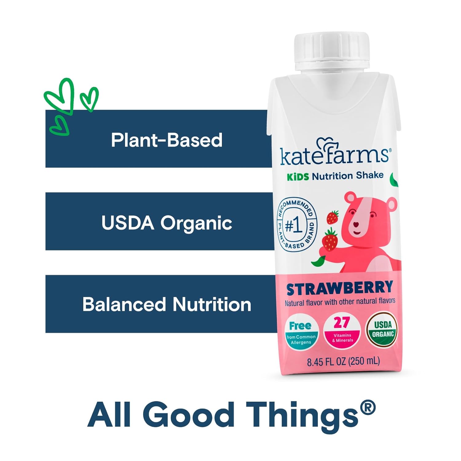 KATE FARMS Organic Kids Nutrition Shake, Strawberry, 8g protein, 27 Vitamins and Minerals, Meal Replacement, Protein Shake, Gluten Free, Non-GMO, 8.45 oz (12 Pack) : Grocery & Gourmet Food