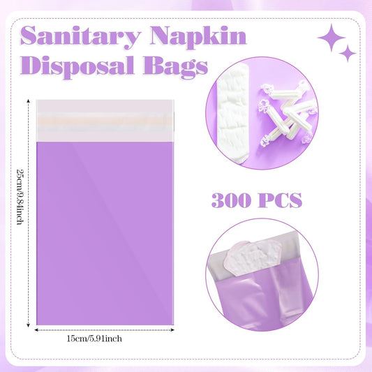 Fulmoon 300Pcs Sanitary Napkin Disposal Bags Feminine Hygiene Disposal Bags Tampon Disposal Bags Self Sealing Seals Women Sanitary Disposal Bags for Disposal Sanitary Napkins Tampons Pads (Purple)