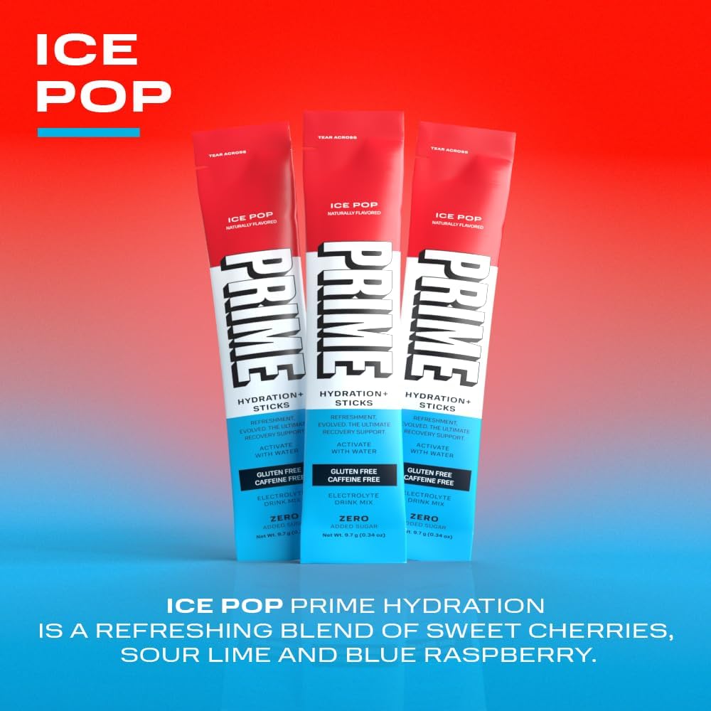 PRIME Hydration+ Sticks Ice Pop | Hydration Powder Single Serve Sticks
