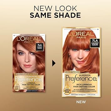 L'Oreal Paris Superior Preference Fade-Defying + Shine Permanent Hair Color, 7La Lightest Auburn, Pack Of 1, Hair Dye