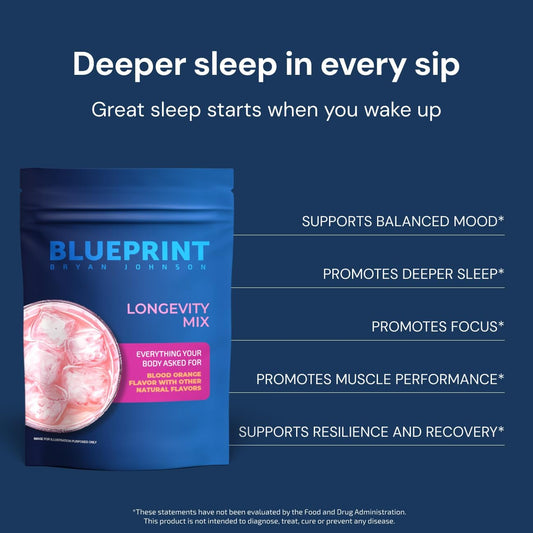 Blueprint Bryan Johnson Longevity Mix - Muscle Builder & Recovery Supplement - Promotes Focus And Stress Relief - Creatine, Ashwagandha, L-Theanine, Calcium - Vegan, Keto Friendly (Blood Orange)