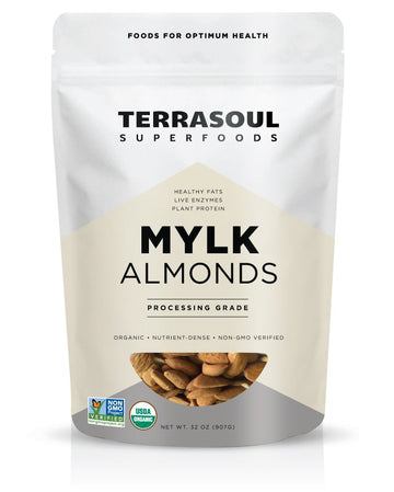 Terrasoul Superfoods Raw Unpasteurized Organic Almonds (Mylk Grade), 2 Pounds