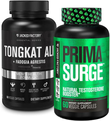 Jacked Factory Primasurge Testosterone Booster For Men (60 Capsules) & Indonesian Tongkat Ali + Fadogia Agrestis - 200:1 Extract (60 Capsules) To Support Energy, Vitality & Strength