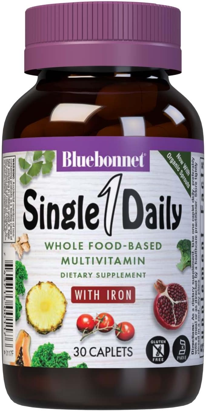 Bluebonnet Nutrition Super Earth* Single Daily* Multiple (With Iron), For Daily Nutritional Support*, Gluten-Free, Kosher Certified, Dairy Free, Vegetarian Friendly, 30 Caplets, 30 Servings