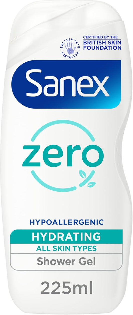 Sanex Zero% Hydrating Family Shower Gel 225Ml X 6, Hydrating Body Wash, Vegan Shower Gel, 99% Biodegradable, 0% Sulphates, 0% Colourants, 0% Microplastics (Pack Of 6)