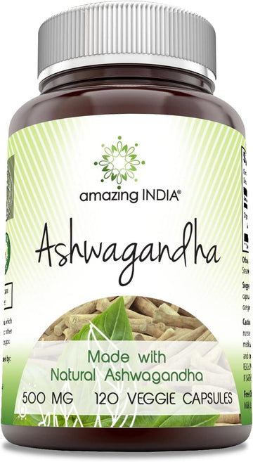 Amazing India Natural Ashwagandha | 500 Mg Per Serving | Veggie Capsules | Non-Gmo | Gluten Free | Made In Usa (250)