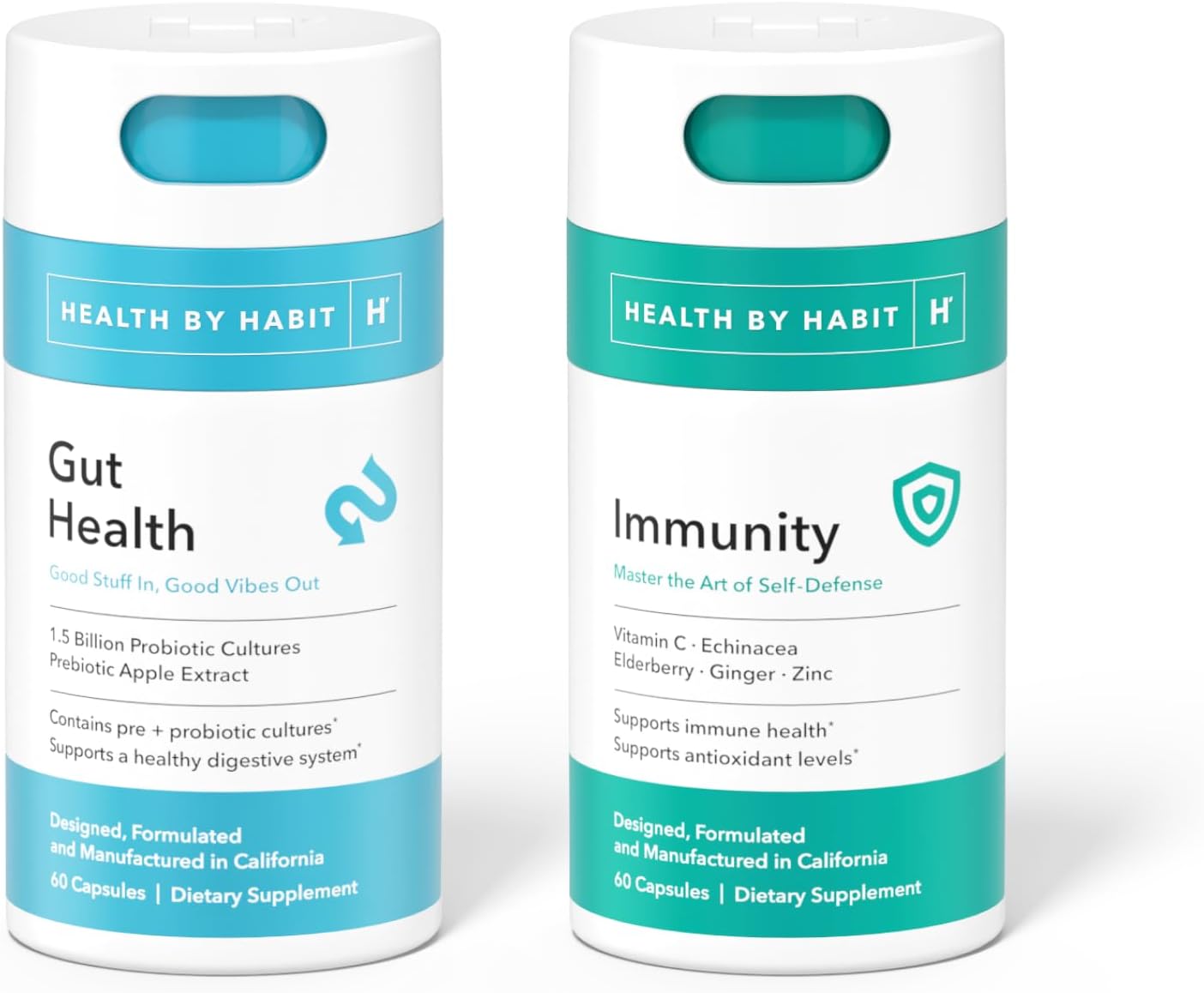 Health By Habit Inner Strength Kit - Gut Health (60 Capsules) & Immunity (60 Capsules) Supplement - Support a Healthy Digestive System, Immune Health, Antioxidant Levels, Probiotic, Prebiotic, Vegan