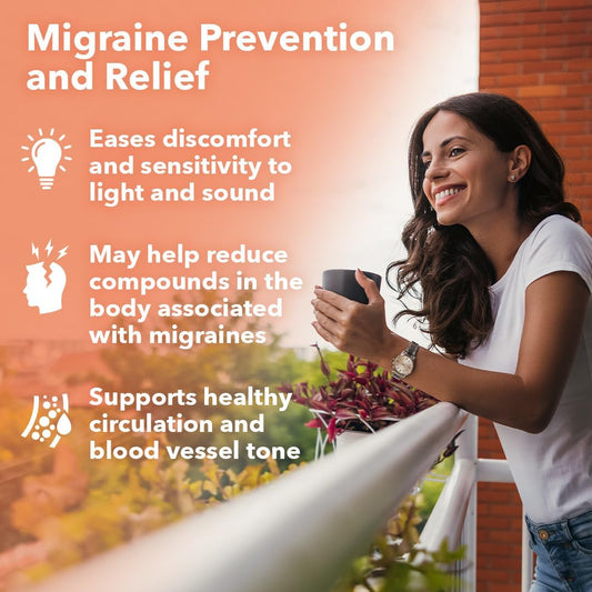 Migra-T - Migraine Prevention & Relief Supplement - Support For Severe Headaches - Reduces Light Sound & Odor Sensitivity - Feverfew, White Willow, Magnesium, Ginger & Coq10-60 Capsules