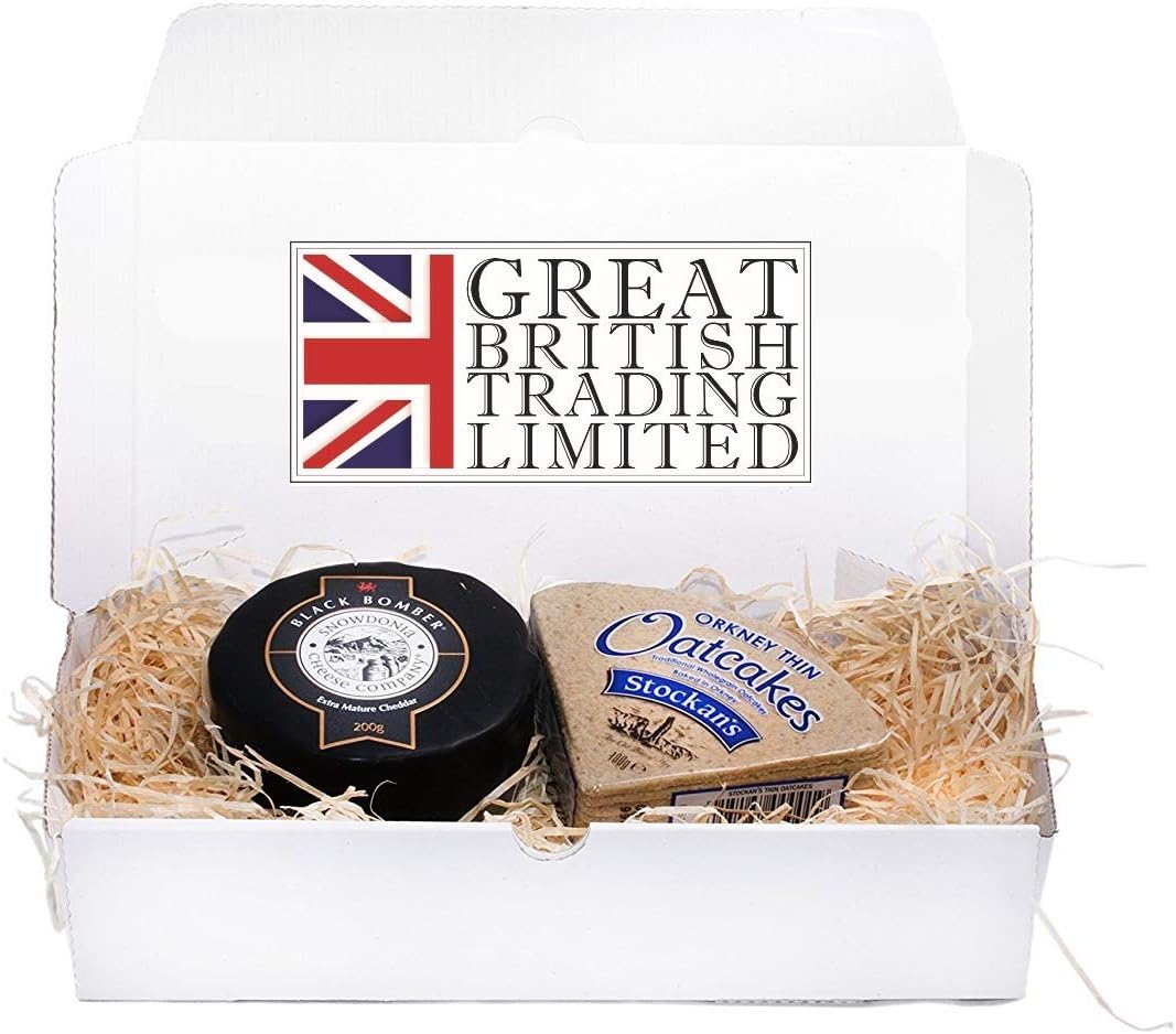 Snowdonia Black Bomber Extra Mature Cheddar Cheese Gift Hamper 200G With Stockan'S Thin Orkney Oatcakes Crackers For Cheese Gift Baskets Cheese Board Set