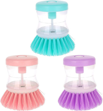 3Pcs Dish Brush With Soap, Full Circle Cleaning Brushes For Dishes, Kitchen Dispenser Brushes For Pot Pan Kitchen Sink Scrubbing (Pink, Bule, Purple)