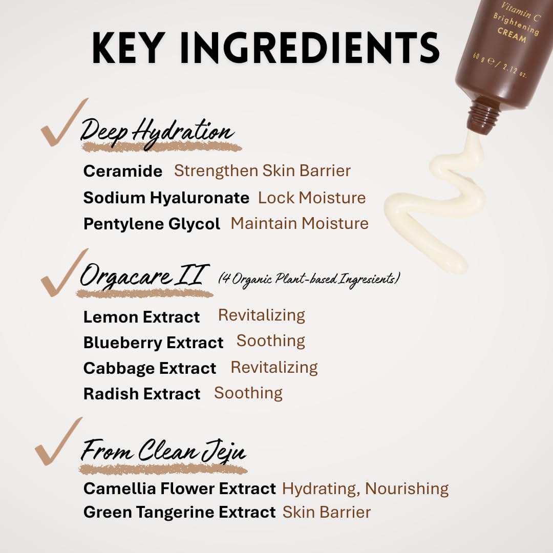 Sandawha Skincure Vitamin C Cream - Korean Skincare Vegan Face Moisturizer With 2% Ascorbyl Glucoside For Radiant Glow, Hydration & Anti-Aging Care, 2.03 Oz. : Beauty & Personal Care